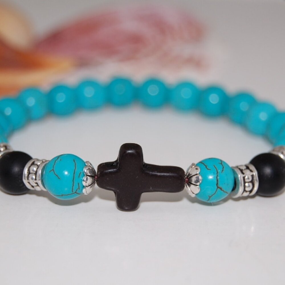 Cross Bracelet,Stone Bracelet,Cross Turquoise Bracelet